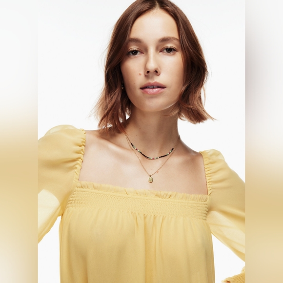 Aritzia Wilfred ALANA BLOUSE Chiffon Smocked Square Neckline Size S - Picture 6 of 11